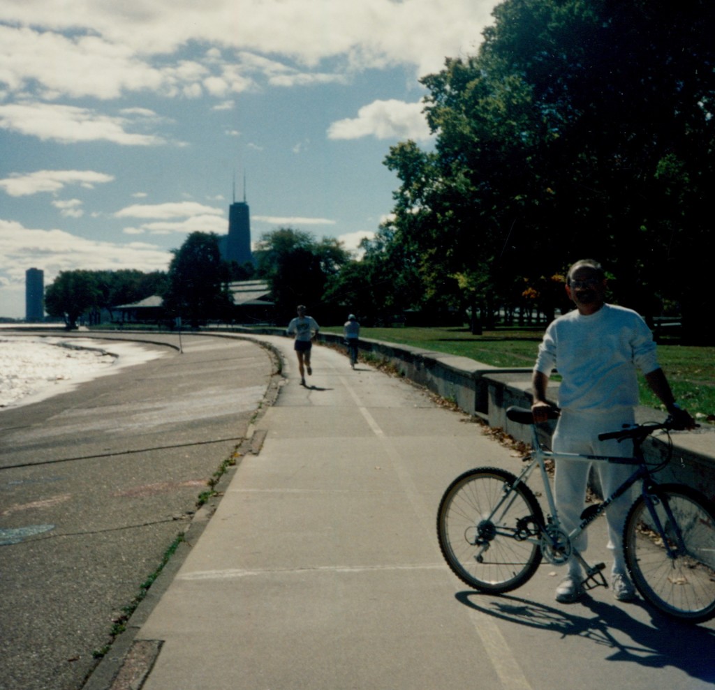 Biking with dad on lake michigan lakefront Chicago